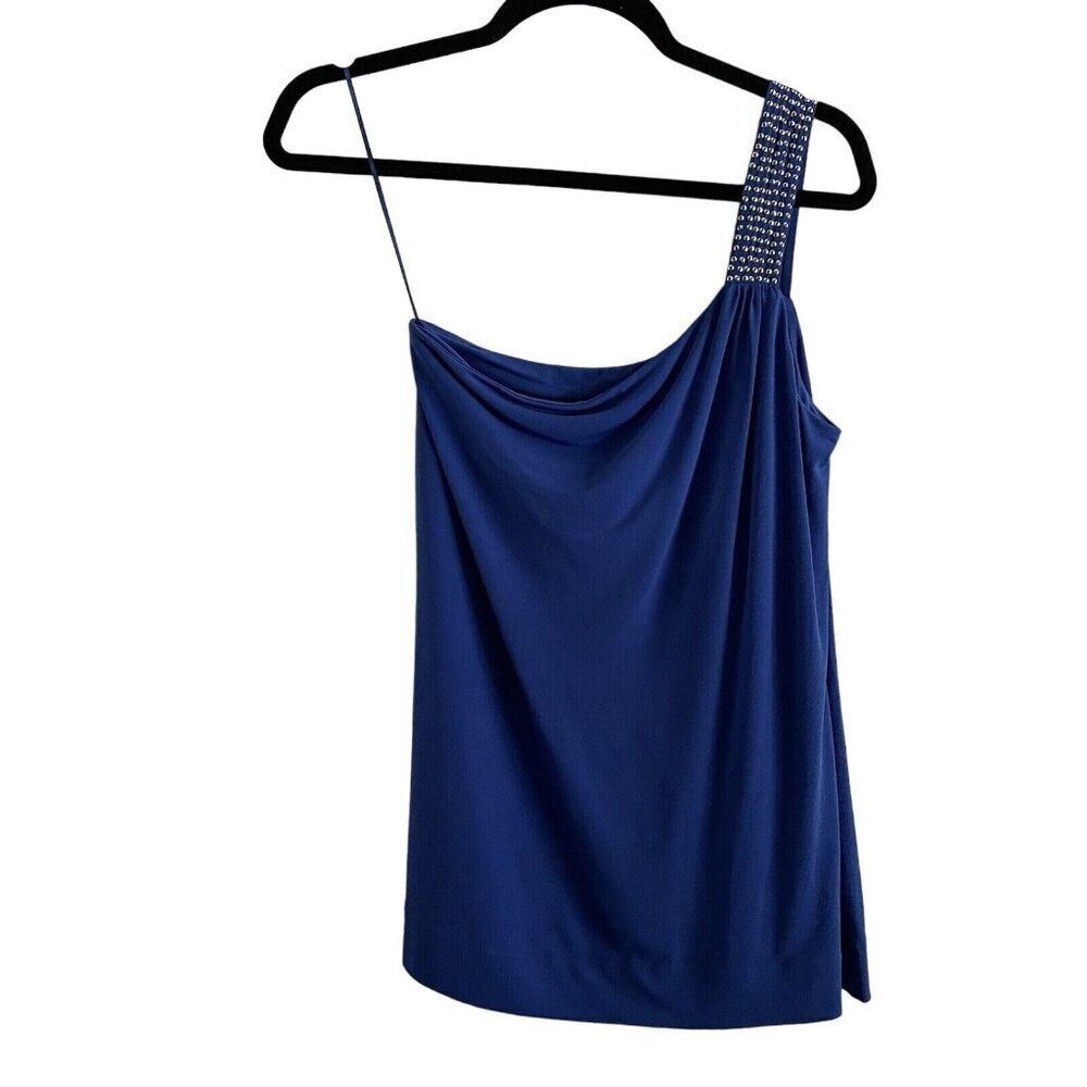 Express Navy One-Shoulder Tank with Embellished Strap
